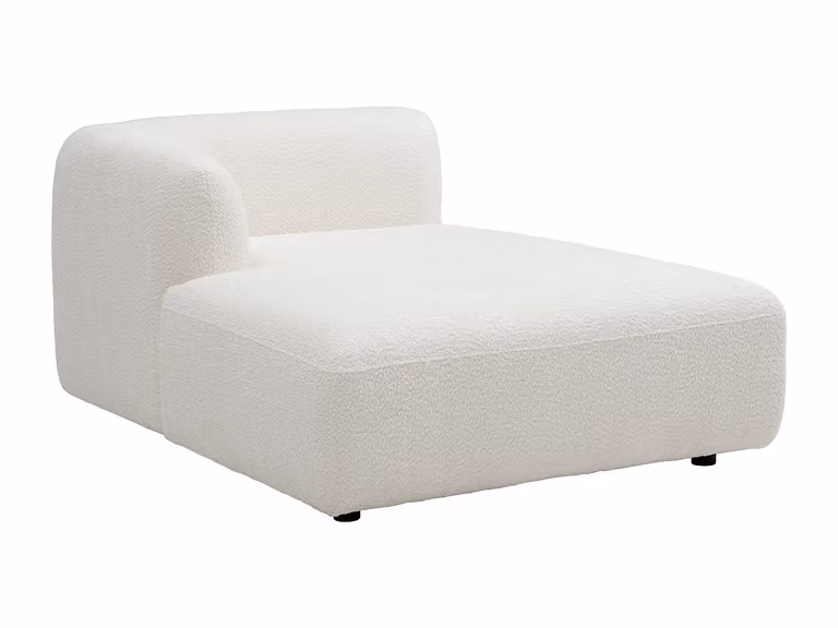 Chaise longue fija izquierda DANEPI en tela bouclé color blanco con estructura de madera y espuma para salón
