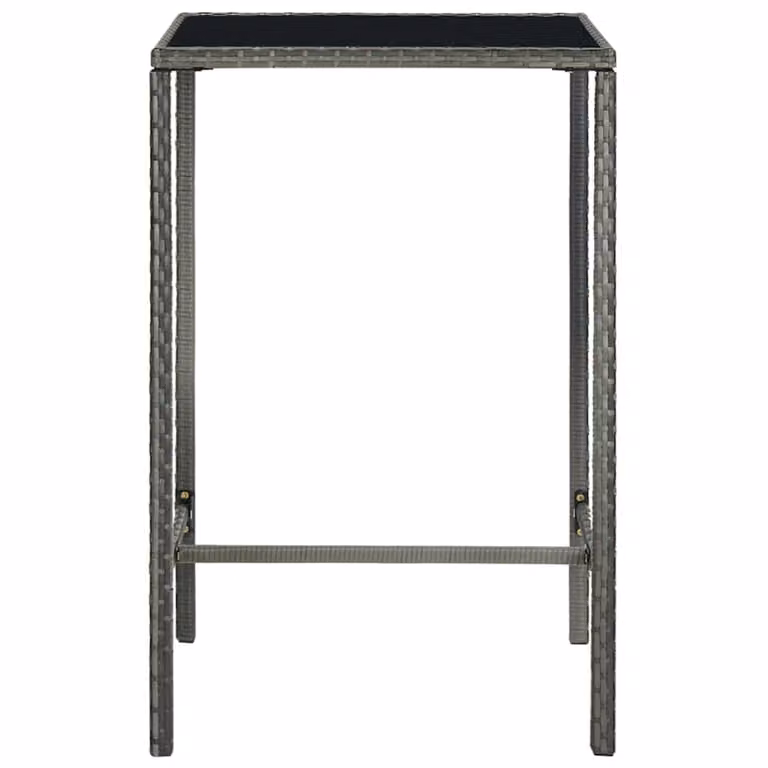 Mesa alta de jardín vidaXL de ratán sintético y vidrio gris An/P/Al: 70 x 70 x 110 cm