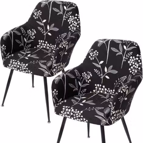 Juego de 2 fundas elásticas para sillas de comedor con reposabrazos XISRENS, diseño floral negro, lavables y extraíbles