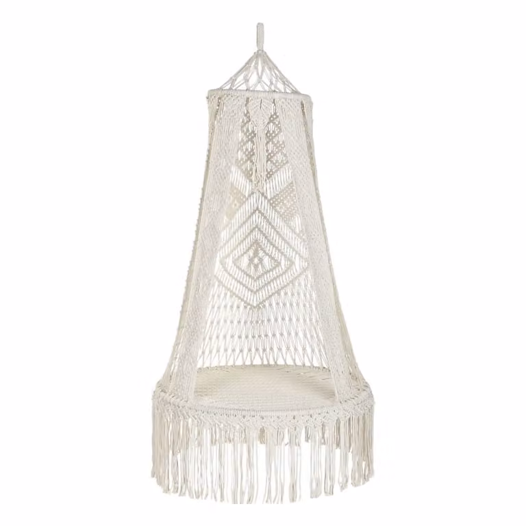 Sillón colgante de macramé NIYLO en algodón color beige para adultos, estilo boho, An/P/Al: 82 x 82 x 170 cm