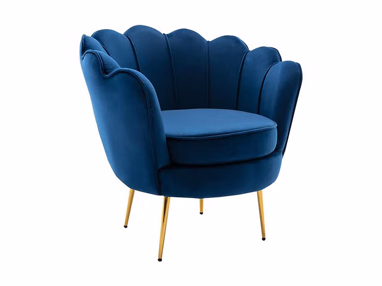 Sillón de terciopelo Dandelion azul y dorado con estructura de metal de Vente-Unique
