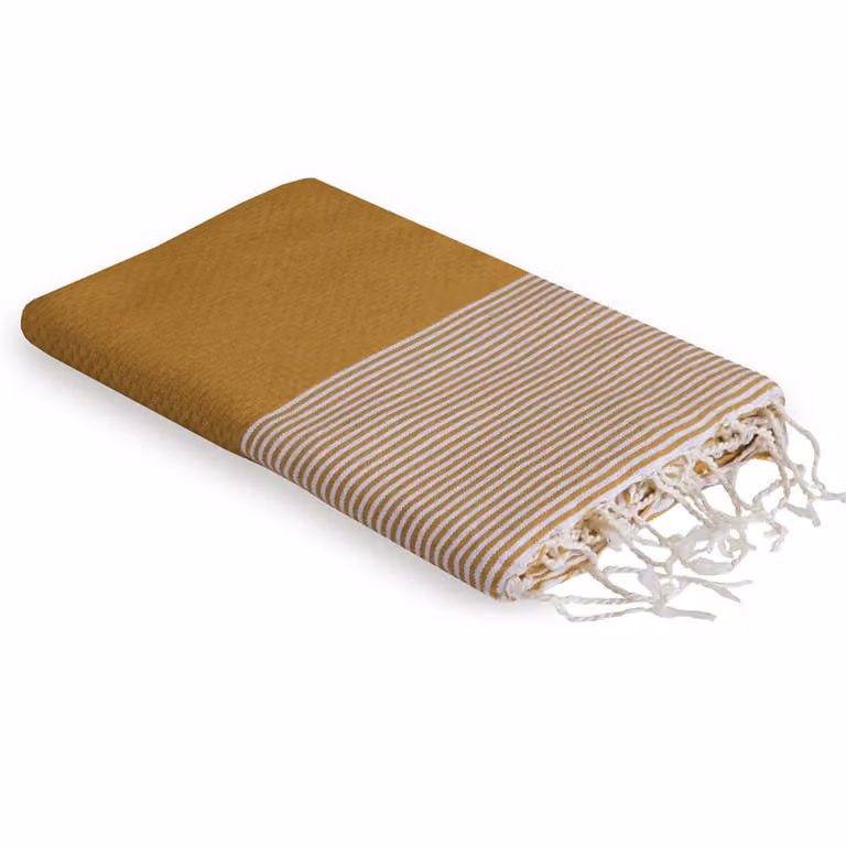 Fouta de algodón Febronie con diseño de panel de abeja en color amarillo mostaza, An/Al: 100 x 200 cm