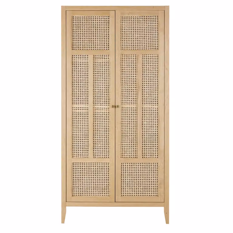 Armario infantil de roble y ratán beige de Maisons du Monde con 2 puertas batientes y estilo boho
