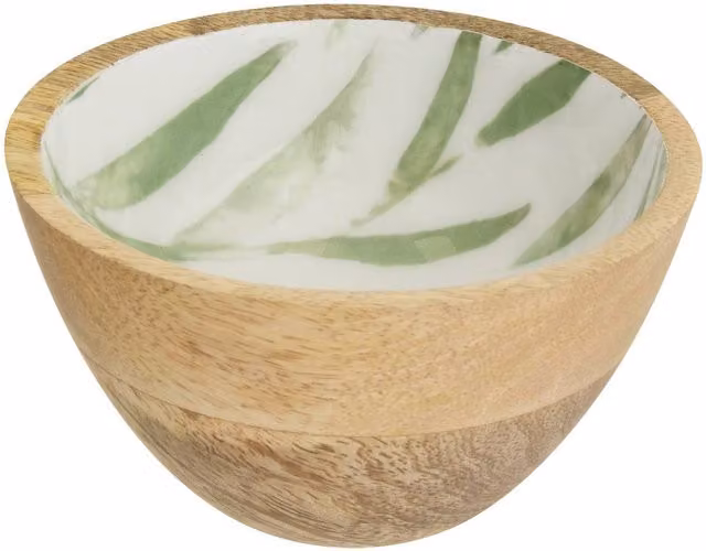 Plato de postre Inaya de Atmosphera en color verde oliva con detalles de madera y diseño floral, Diámetro: 13 cm