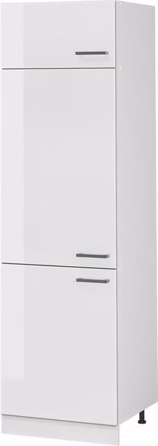 Armario alto de cocina Vicco R-Line en blanco alto brillo y gris con puertas batientes, An: 60 cm, Al: 206,8 cm, P: 57,2 cm