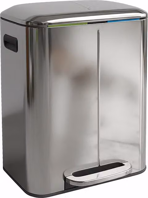 Cubo de basura con 2 compartimentos de 20 l cada uno, Relaxdays, acero inoxidable, plateado, An/P/Al: 60 x 44,5 x 41 cm
