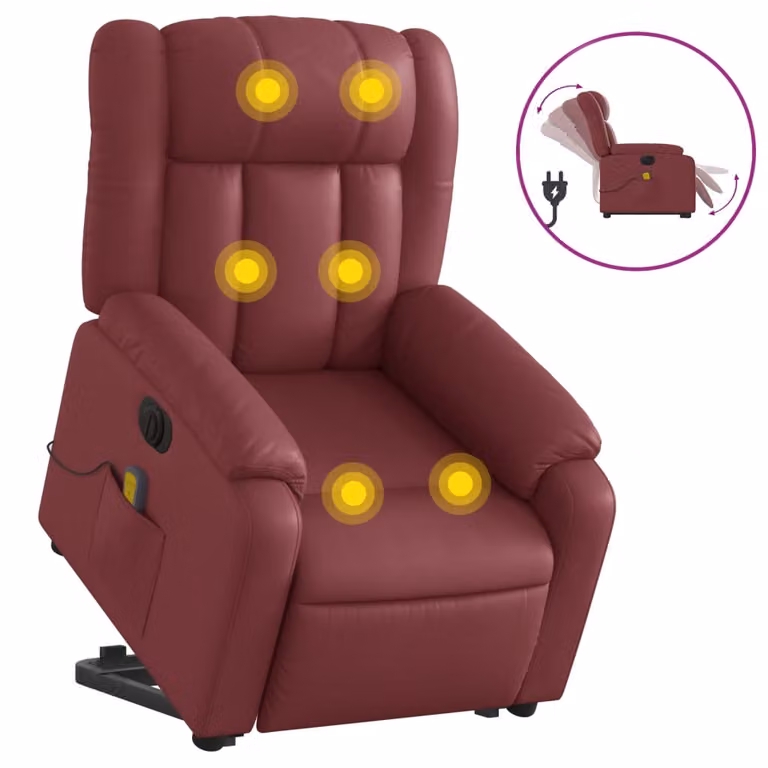 Sillón de masaje elevable eléctrico vidaXL en cuero artificial rojo con reposabrazos
