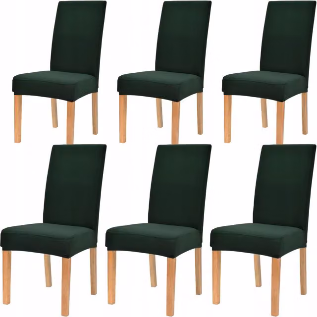 Pack de 6 fundas elásticas lisas para sillas de comedor Tess, talla L, color verde oscuro