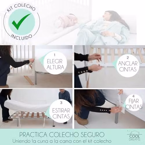 Cuna de colecho Cool Dreams de madera de haya lacada en blanco con bajera y encimera An/P/Al: 120 x 60 cm
