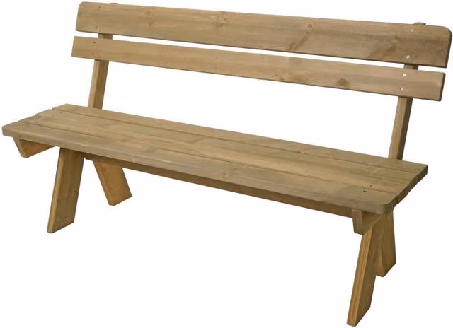 Banco de jardín Mendler de madera maciza de pino en color marrón con acabado rústico, Ancho: 148 cm
