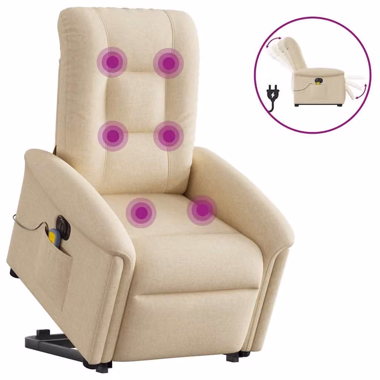 Sillón de masaje eléctrico reclinable y elevable vidaXL en tela color beige