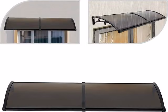 Toldo de entrada arqueado SANBOUSI en aluminio color negro con canalón para protección contra lluvia y viento