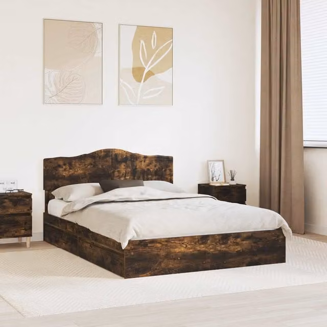 Cama con almacenamiento y cajón Maison Exclusive en roble ahumado de 160 x 200 cm