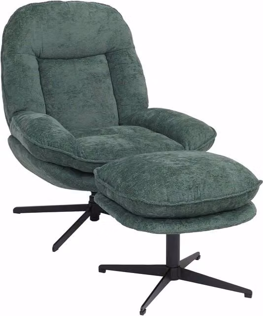 Sillón de relax Mendler HWC-P32 con taburete, giratorio 360 grados y estructura de metal, color verde