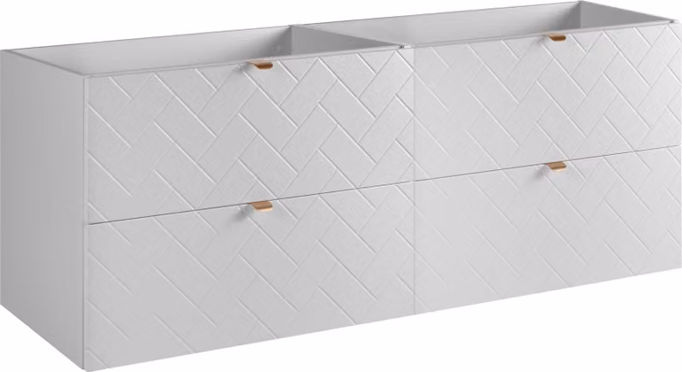Mueble de baño moderno de 3E 3xE living.com en color blanco con tiradores dorados, diseño suspendido con puertas y cajones, An/P/Al: 160 x 57 x 46 cm