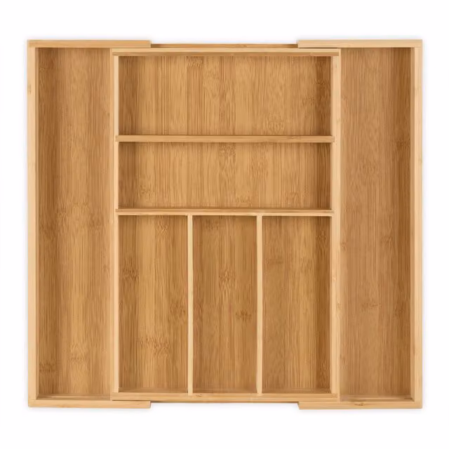 Cubertero ajustable de bambú natural para cajón de cocina relaxdays, color marrón, con 5 a 7 compartimentos, An/P/Al: 30 x 5 x 46 cm cerrado y 48 x 5 x 46 cm extendido
