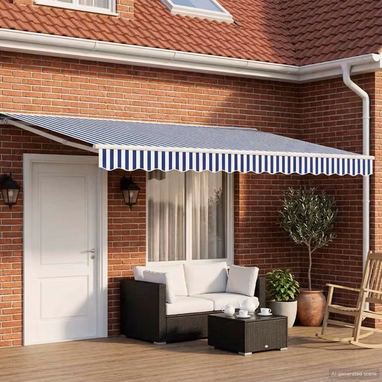 Toldo semi cassette Prolenta manual con luces LED en azul y blanco, An/P: 450 x 300 cm