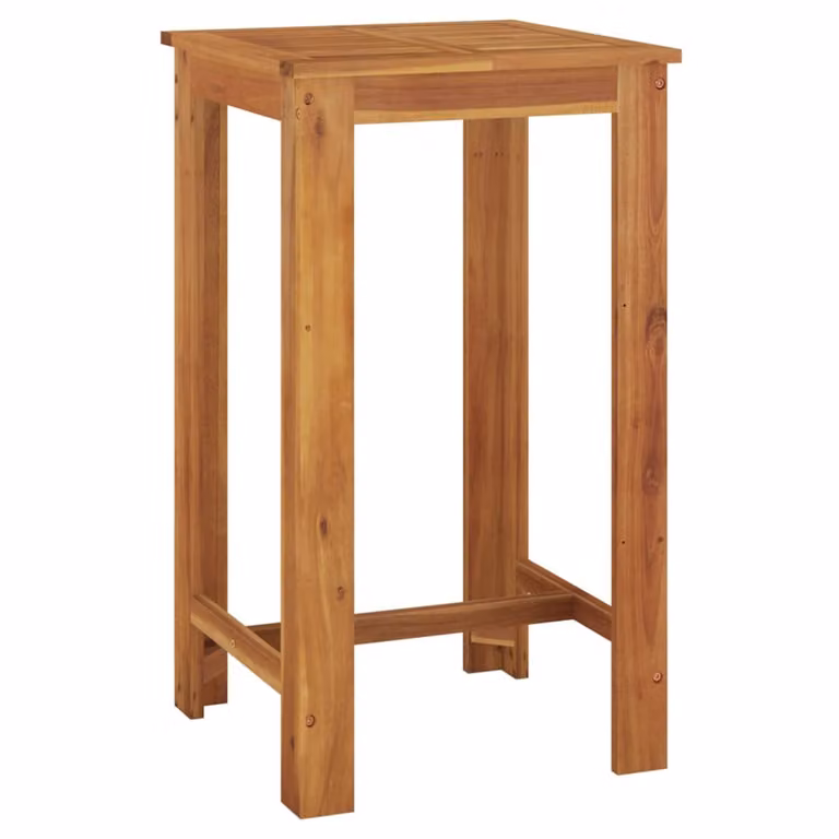 Mesa alta de jardín Syfax de madera de acacia tratada y aceitada, color marrón multicolor, An/P/Al: 60 x 60 x 105 cm