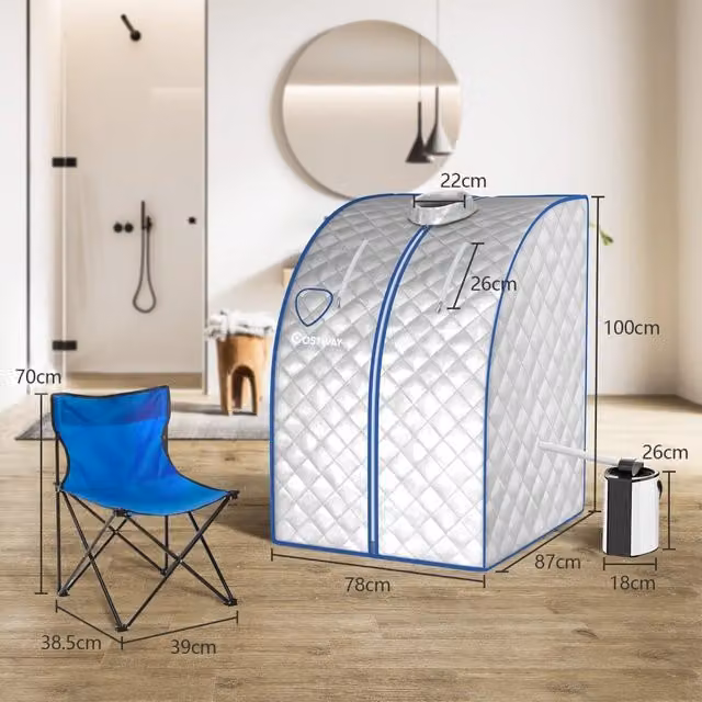 Sauna de vapor portátil Northix con caldera de acero inoxidable de 3 litros y control remoto en color blanco