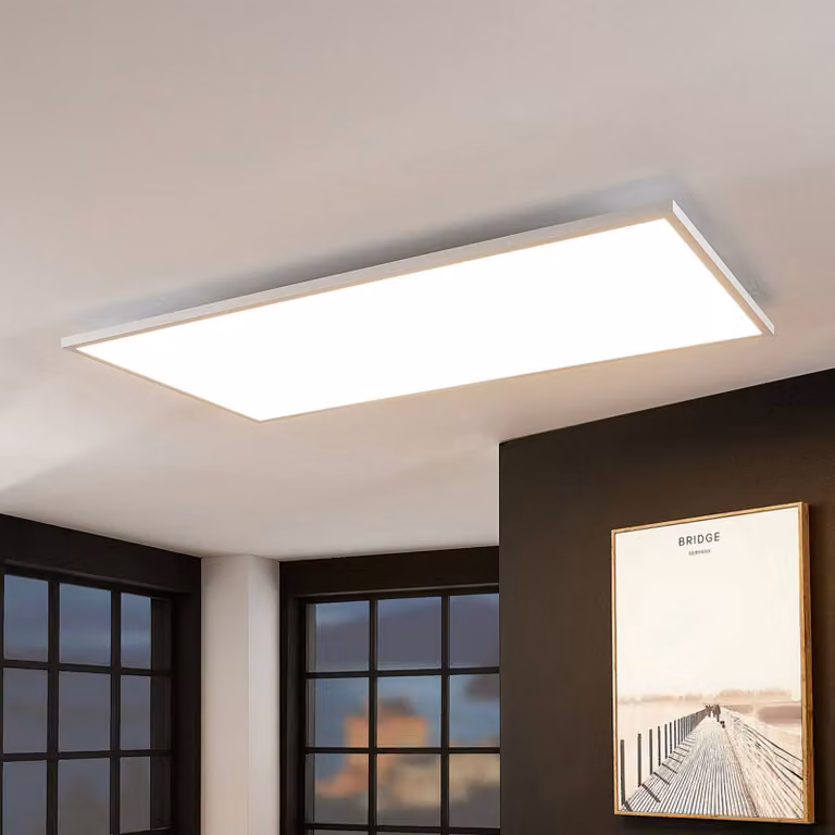 Panel LED Brenda Arcchio de superficie, atenuable con control remoto, color blanco y ópalo, ideal para salón o comedor