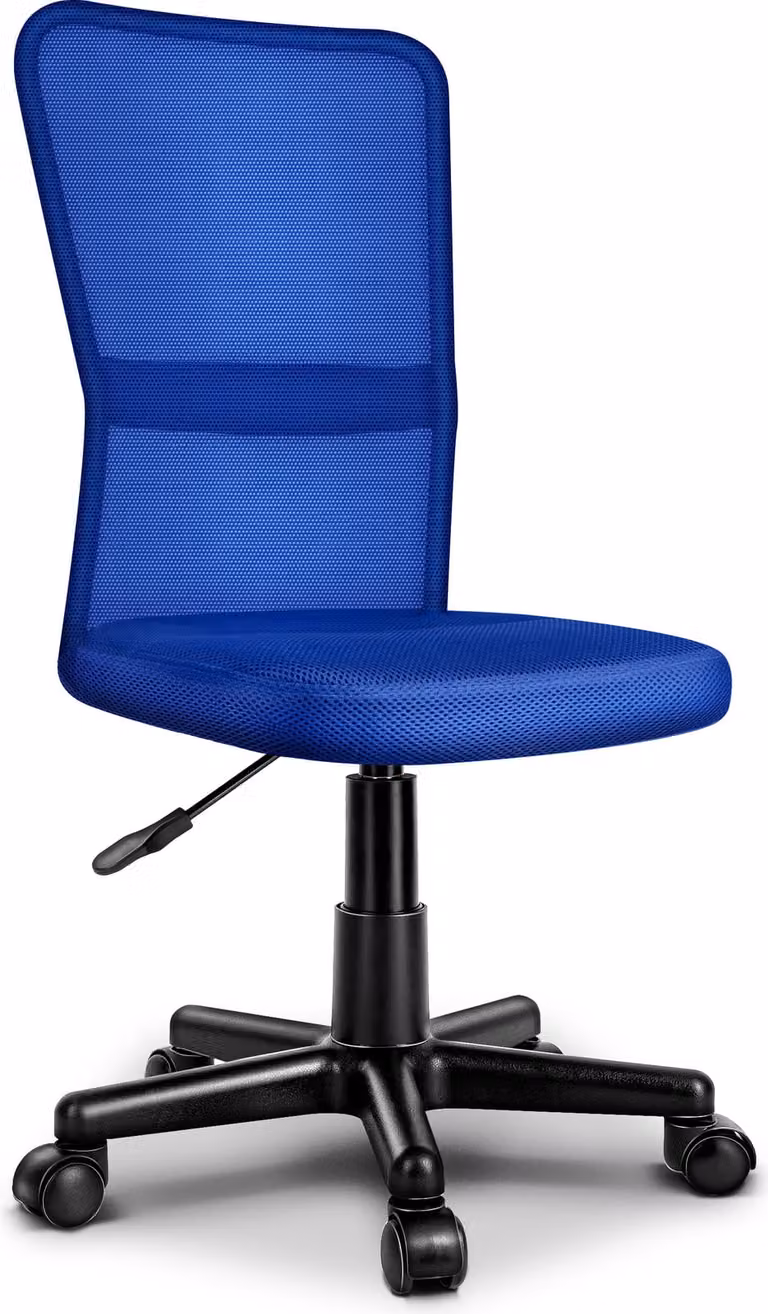 Silla de oficina giratoria Tresko con respaldo ergonómico y ruedas para suelos duros, color azul
