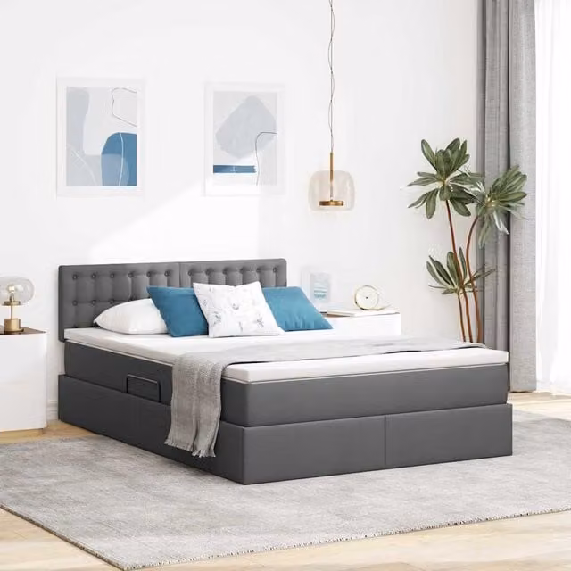 Cama con almacenamiento y colchón Maison Exclusive en gris y blanco, An/P/Al: 140 x 190 x 48,5 cm