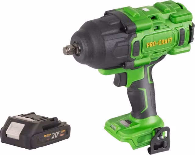 Atornillador de impacto a batería Procraft PWA80BB 20 V 1550 Nm 1/2 pulgada sin escobillas color verde con una batería de 2,0 Ah