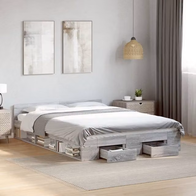 Cama con cajones Maison exclusive en madera de ingeniería color gris, An/P/Al: 120 x 200 x 45 cm