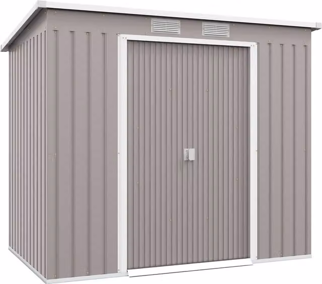 Cobertizo de almacenamiento para exterior NORTHIX en acero galvanizado gris con ventanas y puertas correderas, An/P/Al: 213 x 130 x 172 cm