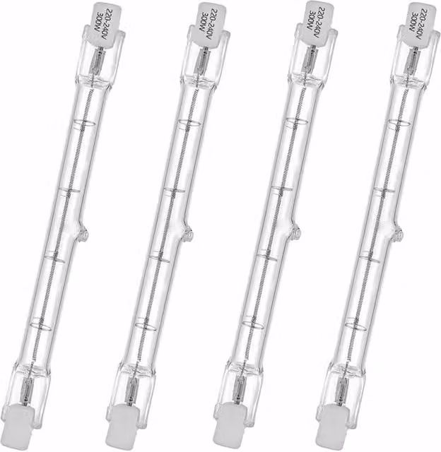 Pack de 4 tubos halógenos Elle R7s de 300 W, 230 V, con 4650 lúmenes y luz blanca cálida de 2800 K