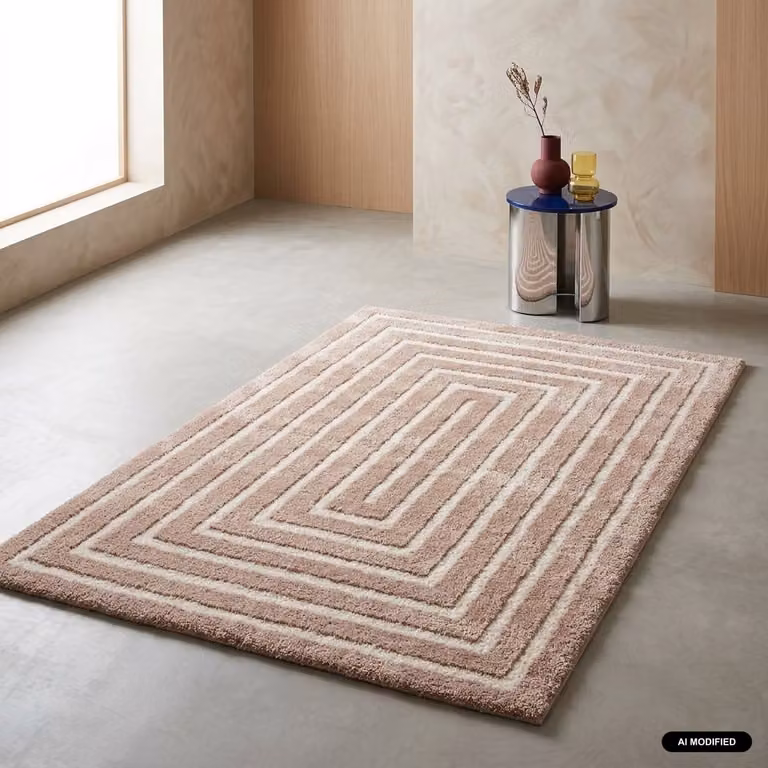Alfombra rectangular moderna de Sweeek con diseño abstracto en rosa y beige para salón o dormitorio, An: 120 cm, Al: 76,2 cm