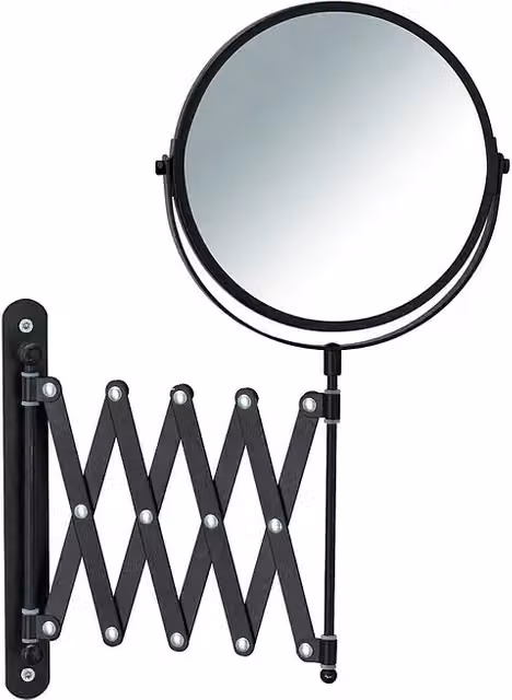 Espejo cosmético redondo Wenko negro para montaje en pared con diámetro de 17 cm