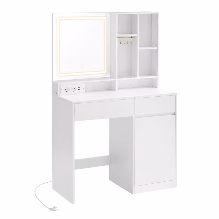 Tocador VASAGLE moderno con luces LED y cajones en color blanco