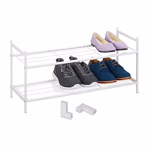 Zapatero de metal apilable Relaxdays de 2 niveles, color blanco, An/P/Al: 70 x 26 x 33,5 cm