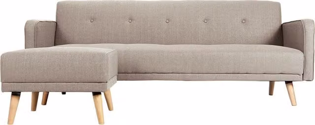 Sofá de esquina convertible escandinavo Miliboo Ulla reversible con otomana en azul o beige para tu salón