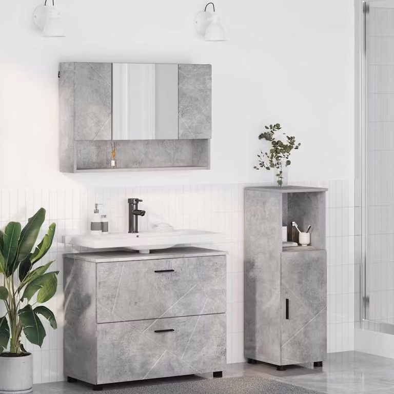 Prolenta Juego de muebles de baño modernos de 3 piezas en color gris, An/P/Al: 76,5 x 35 x 64 cm