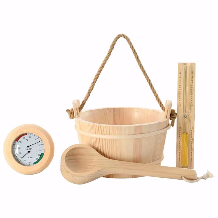 Juego de accesorios de sauna de 4 piezas vidaXL de madera en color marrón