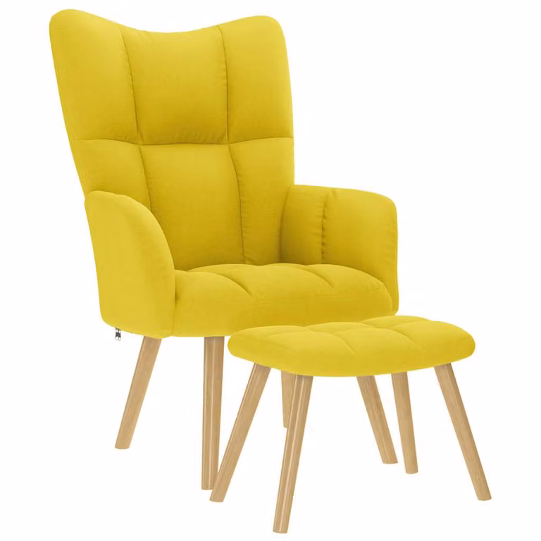 Sillón de relax con taburete vidaXL en tela color amarillo claro