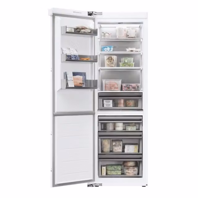Congelador vertical integrable Haier HUT7518EWF con tecnología No Frost, compresor Inverter y control por App en color blanco