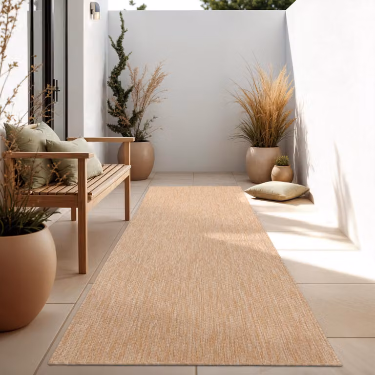 Alfombra Paco Home de tejido plano para interior y exterior, diseño moderno monocolor en color beige, An/P/Al: 80 x 250 cm