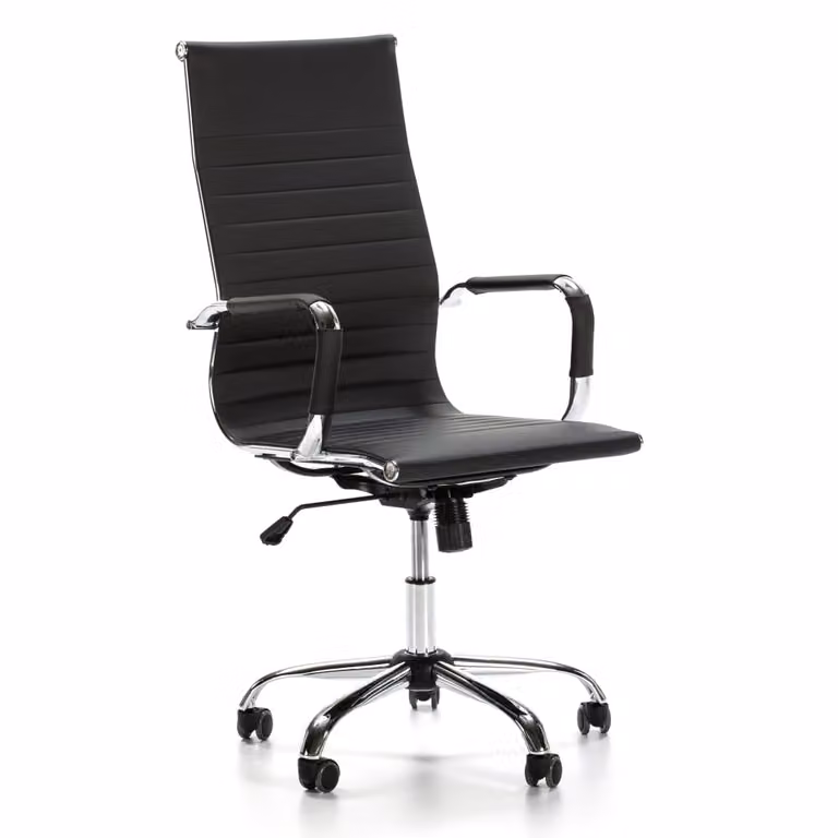 Sillón de oficina ejecutivo Londres reclinable en piel sintética negra con altura ajustable y reposabrazos