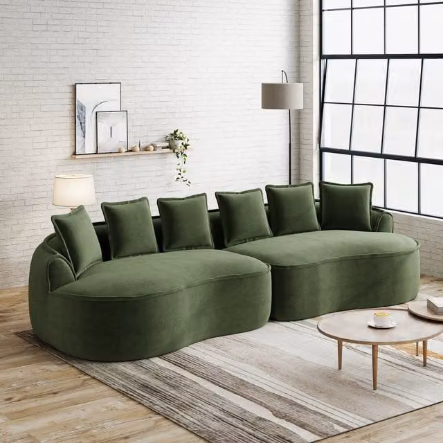 Sofá Modular de Cuatro Plazas KELLANY en Tejido de Chenilla Verde con Cojines Incluidos