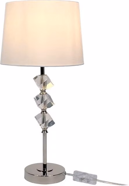 Lámpara de sobremesa relaxdays con pantalla de tela beige y base de cristal transparente, casquillo E27, Altura: 53 cm, Diámetro: 25 cm