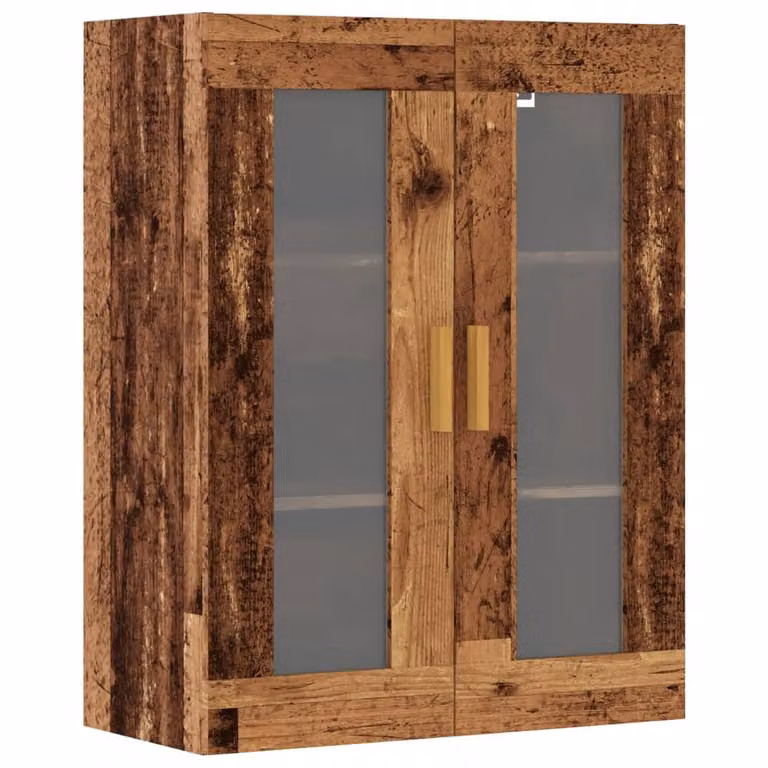 Armario de pared colgante vidaXL de madera y cristal en color marrón con puertas de cristal y estantes internos An/P/Al: 69,5 x 34 x 90 cm