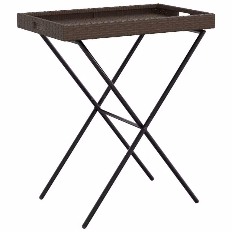 Mesa Syfax de ratán sintético con bandeja plegable marrón An/P/Al: 65 x 40 x 75 cm