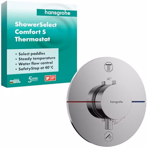 Juego completo de ducha Hansgrohe UP ShowerSelect Comfort S con termostato empotrado, grifo de monomando con SafetyStop y acabado cromado para 2 salidas