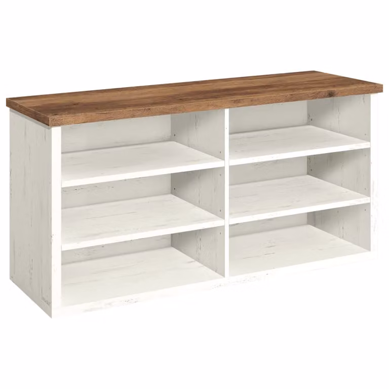 Banco zapatero con asiento VASAGLE para entrada o dormitorio, 6 compartimientos con estantes ajustables, blanco y marrón, An/P/Al: 100 x 29,5 x 50 cm