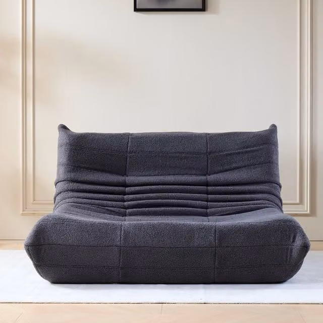 Sofá Bean Bag de 2 plazas BEAOK en tejido boucle gris, Ancho: 149 cm