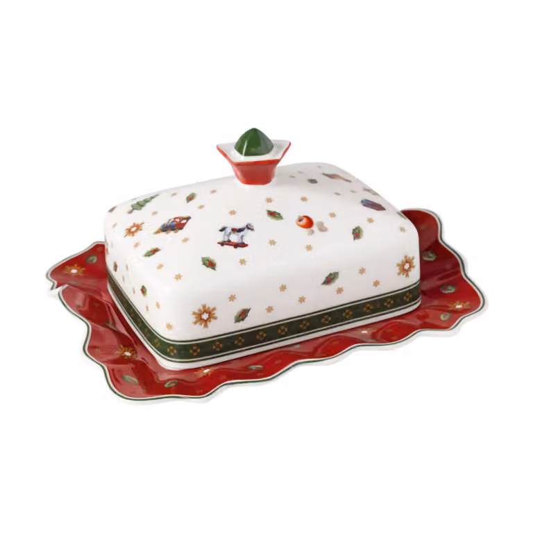 Mantequera Villeroy & Boch Toy's Delight de porcelana en blanco, rojo y multicolor, An/P/Al: 16 x 19 x 11,5 cm