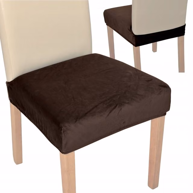 Funda de terciopelo para silla de comedor Tess en color marrón con banda elástica